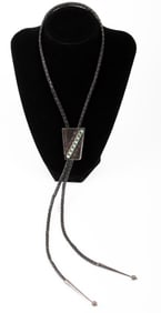 Maryann & Felix Chavez Native American Silver Turquoise Bolo Tie