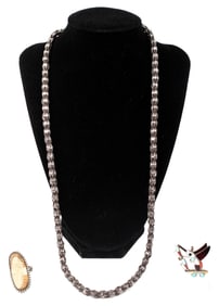 Silver Native American Jewelry Incl. Necklace, Zuni Silver Inlay Hummingbird Brooch Pendant, Ring