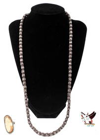 Silver Native American Jewelry Incl. Necklace, Zuni Silver Inlay Hummingbird Brooch Pendant, Ring (1 of 6)