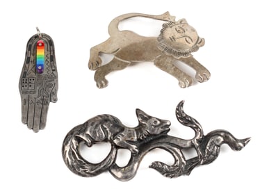 Collection Of Brooches, One Silver, And A Bob Natalini Hamsa Pendant