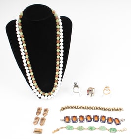 Eclectic Jewelry Incl. Mary Ann Owen Two Silver RIngs, Loose Smoky Quartz Stone, Marvella Necklace,