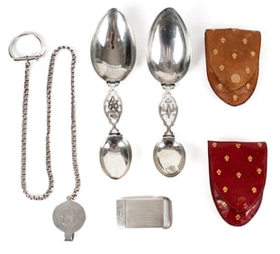 Silver Incl. Folding Spoons, Chain, Tiffany Belt Buckle