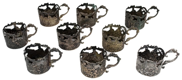 German .800 Silver Shot Glass / Cup Holders