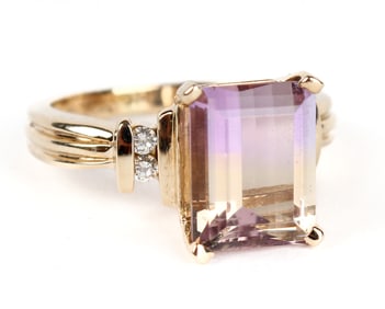 10K Yellow Gold Ametrine and Diamond Ring