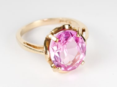 14K Yellow Gold Synthetic Pink Sapphire Ring