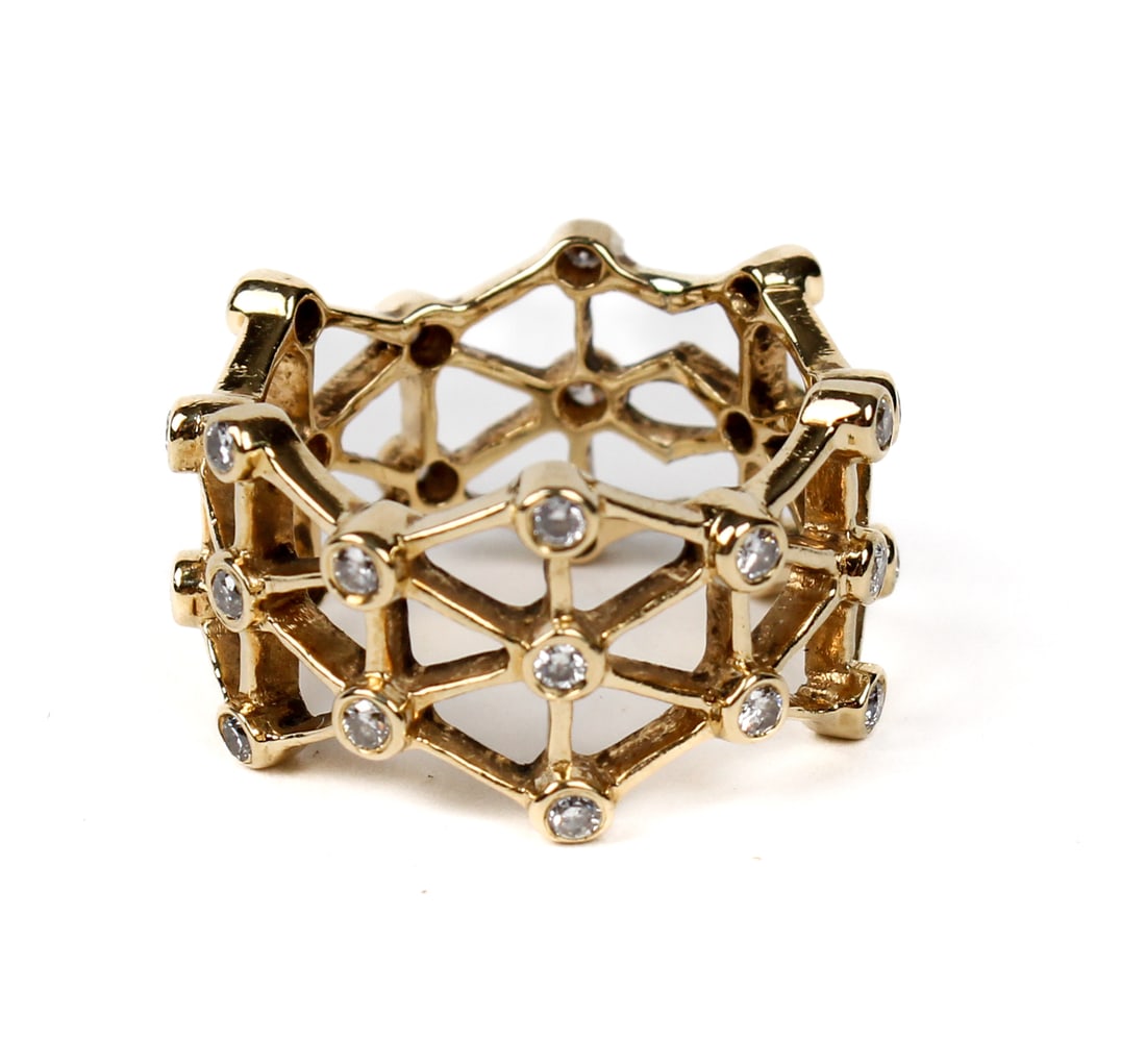 18K Yellow Gold Hexagonal Spoke Style Diamond Band/Ring (1 of 4)