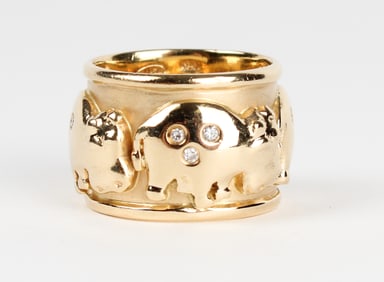 18K Yellow Gold Hippo Motif Diamond Band/Ring
