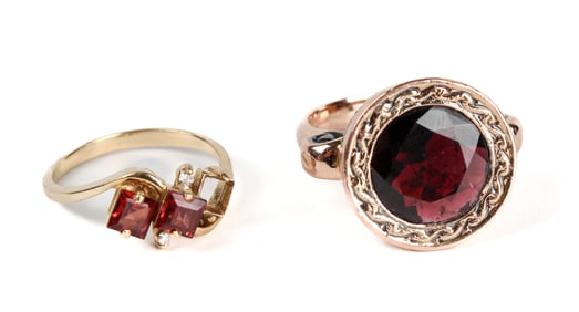 Two 14 Karat Gold Garnet Rings