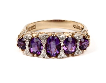14K Yellow Gold Amethyst and Diamond Ring