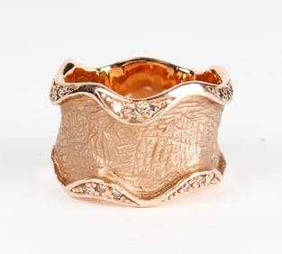 14K Rose Gold and Diamond Wave Band