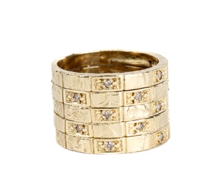 14K Textured Yellow Gold Wide Diamond Band
