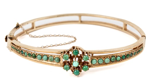 14K Yellow Gold Victorian Turquoise Color Bangle Bracelet