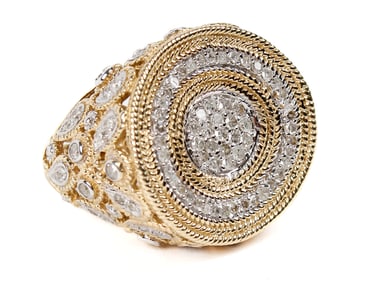 14K Yellow Gold Circle Bulls-Eye Diamond Top Ring