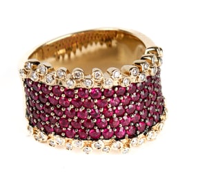 14K Yellow Gold Pave Ruby and Diamond Band