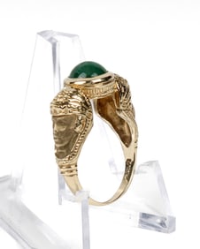 14K Yellow Gold Cabochon Emerald Etruscan Revival Style Ring
