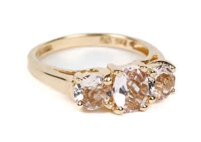 14K Yellow Gold Three Stone Morganite Ring