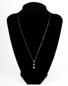 14K White Gold 3 Stone Pear Shape Diamond Drop Pendant with Chain