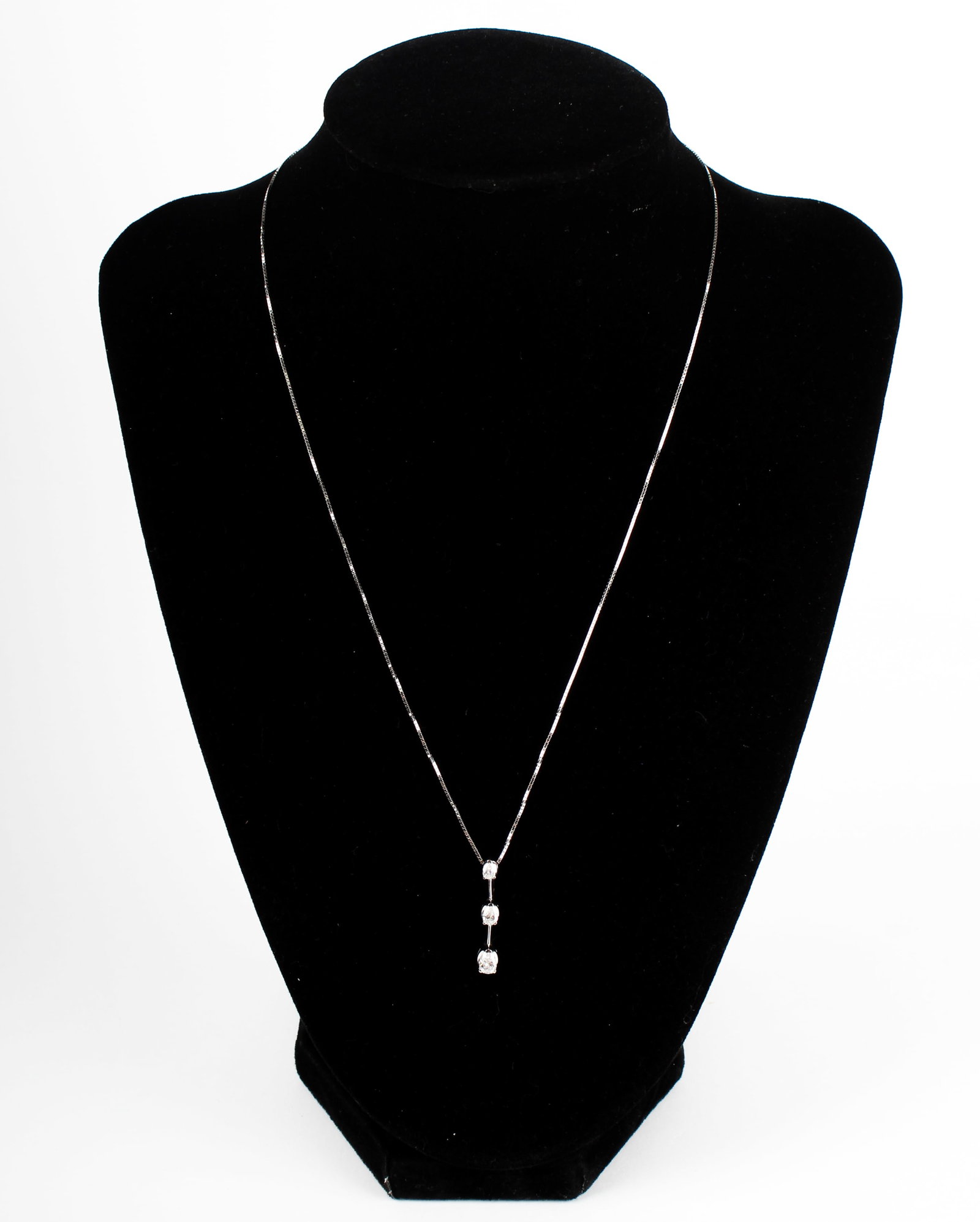 14K White Gold 3 Stone Pear Shape Diamond Drop Pendant with Chain (1 of 4)