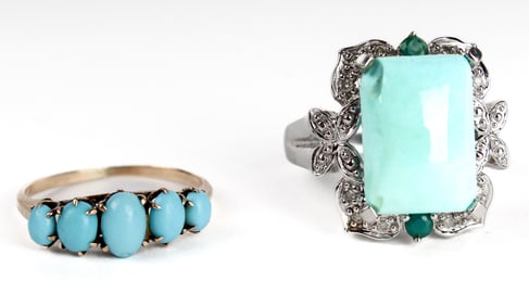 Two 14K Gold Turquoise Rings