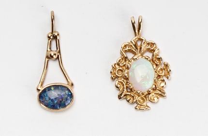 Two 14K Yellow Gold Opal Pendants