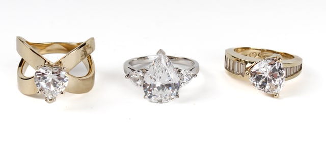 Three 14K Gold Fancy Cut CZ Rings