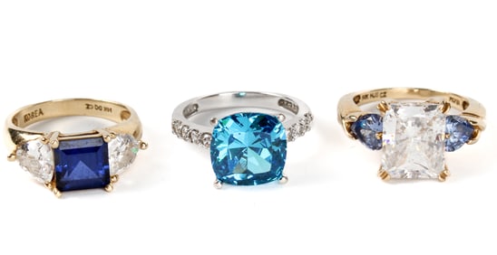 Lot of Three 14 Karat Colored CZ and CZ Rings