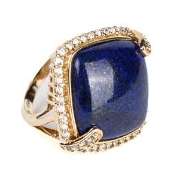10K Yellow Gold Lapis Lazuli and CZ Ring