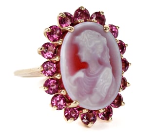 A 14k Gold Cameo Ring With Semi-Precious Stones