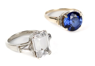 Two 10K Gold Synthetic Stone Rings