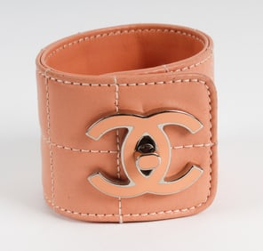 Chanel Pink Quilted Leather CC Logo Cuff Bracelet