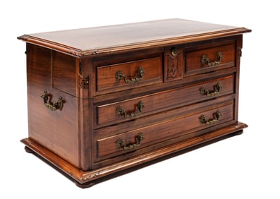 Large Figured Mahogany & Bronze Fitted Flatware Storage Chest, Service For 24