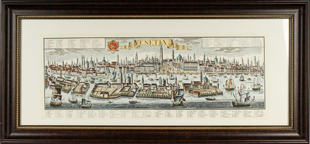 After Johann Friedrich Probst, Venice, Panoramic Hand Colored Lithograph