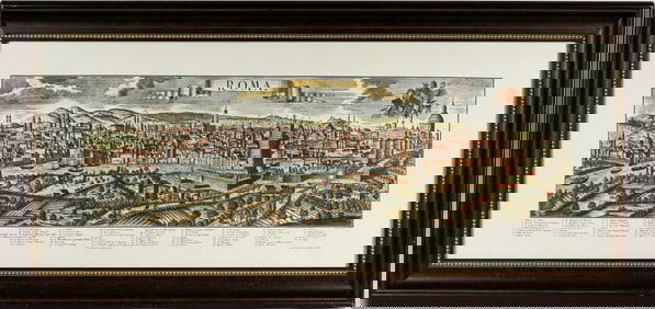 After Georg Balthasar Probst, Rome, Panoramic Hand Colored Lithograph