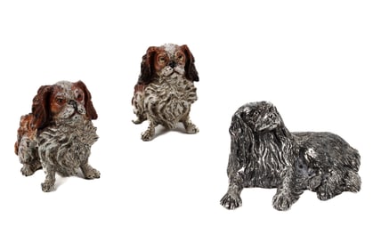 Sarah Jones Sterling Silver Spaniel, Cold Painted Bronze Figures