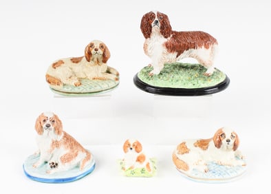 Five Basil Matthews Ceramic Dog Figures Incl. Cavalier King Charles Spaniel