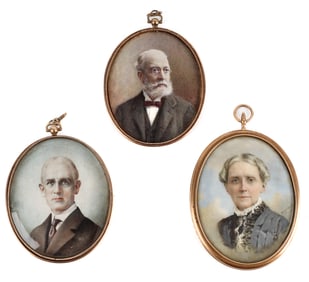 Three Victorian Miniature Portrait Paintings