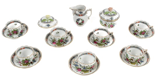 Herend Porcelain Indian Basket / East Indies Flowers, 17 Pcs.