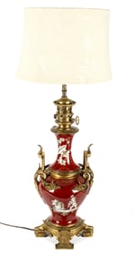 19th Century French Gilt Bronze Mounted Porcelain Lamp