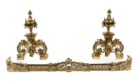 French Bronze Andirons & Fender Attr. Ferdinand Barbedienne