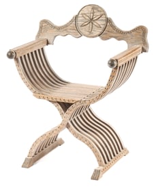 Vintage Carved Wood Savonarola Chair