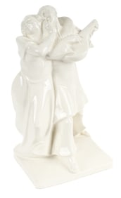 Charles Vos (Dutch, 1888-1954) Porcelain Sculpture, Woman & Harlequin, N.V. de Sphinx