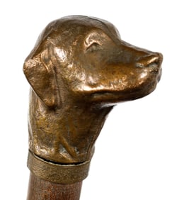 Antique Bronze Dog Head Oak Fire Poker