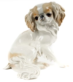 Nymphenburg Porcelain Large Seated Pekingese Dog, Theodore Karner