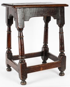 English Carved Oak Joint Stool, 17th / 18th Century
