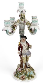 Large Antique Sitzendorf Dresden Porcelain 19th C. Figural Floral Candelabra