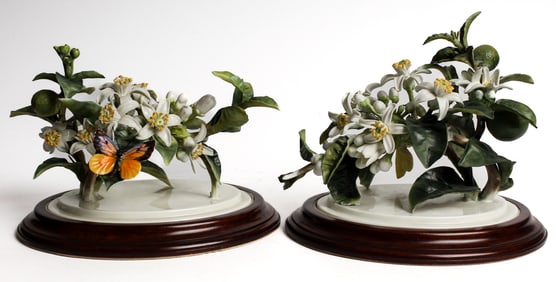Dorothy Doughty Royal Worcester Orange Blossom Spray Porcelain Sculptures Pair