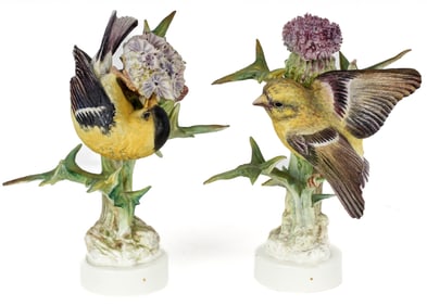 Dorothy Doughty Royal Worcester Porcelain Goldfinch Pair