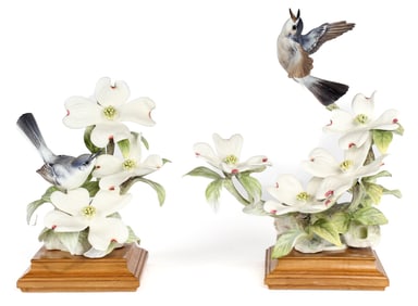 Dorothy Doughty Royal Worcester Porcelain Gnatchatcher & Dogwood Pair