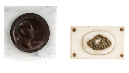 Medallic Art Co. Bronze Hadley Cantril Medallion, Italian Alabaster Paperweight