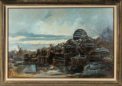 Ted Goerschner (American, 1933-2012) Lobster Traps, Oil on Board Painting